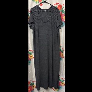 Navy and white maxi dress with slit up to knee